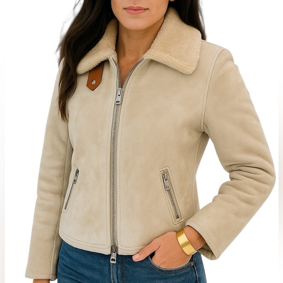 Prada unisex Shearling Full Zipper Jacket Beige Size EUR 42 - Picture 1 of 16